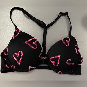 Pink Victoria’s Secret Holiday black T back candy cane print bra
